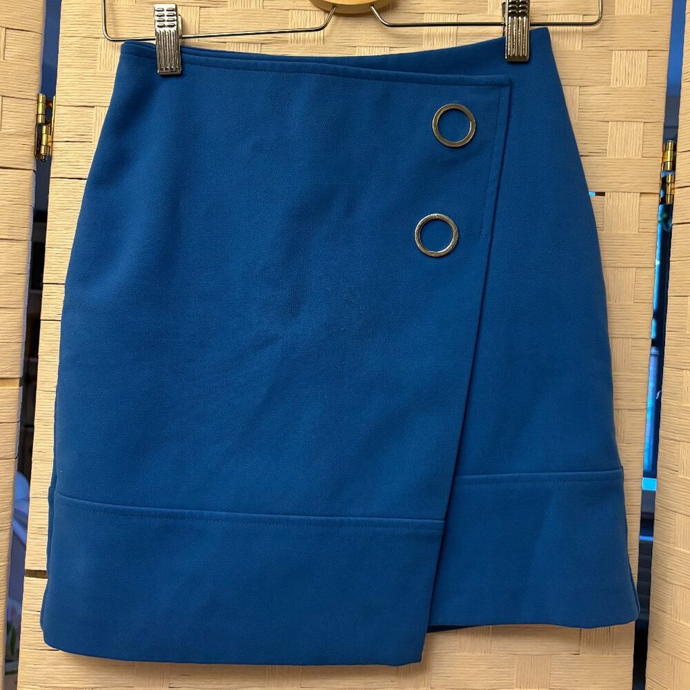 Blue Mini Skirt with Faux Wrap and Silver Details H&M